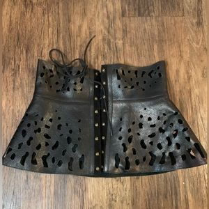 MARIEMUR leather waistband corset front drawstring. Size S(can be adjusted)Black